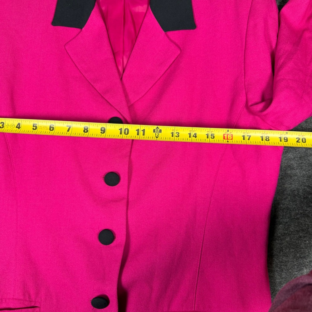 Vintage GIANNI SPORT Womens Blazer Jacket Hot Pink Black Collar Cuffs Size 14 - Picture 7 of 8